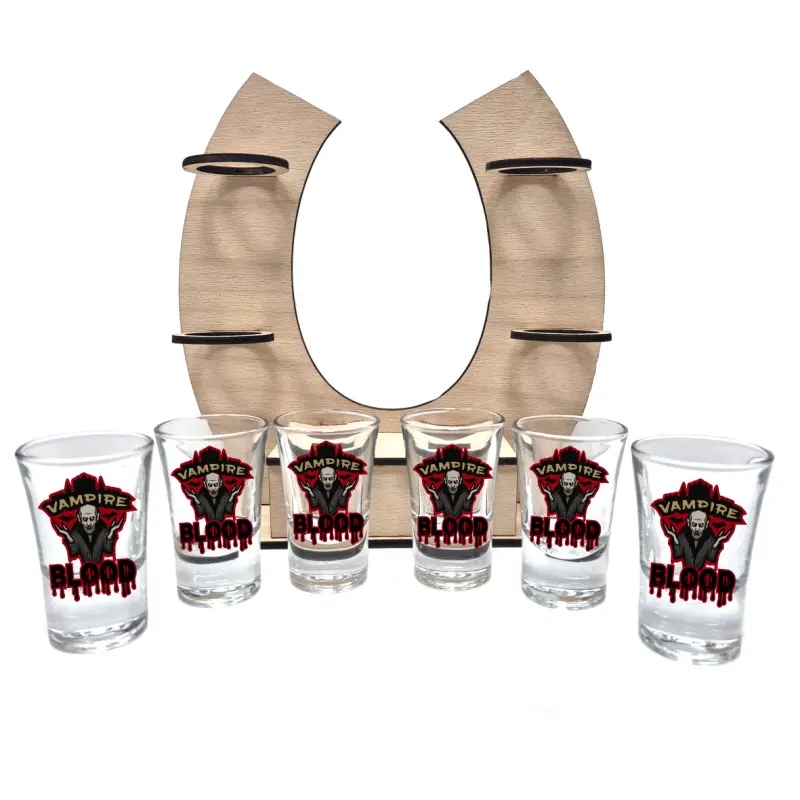 Vampire blood, suport potcoava din lemn cu 6 pahare tip shout, model hgs055